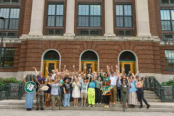 ESF staff and alumni infront of Marshal Hall during Homecoming weekend 2025