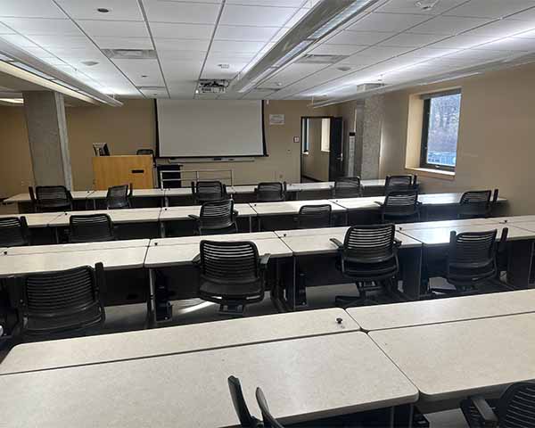 view of the front of the room 434 in Baker Laboratory