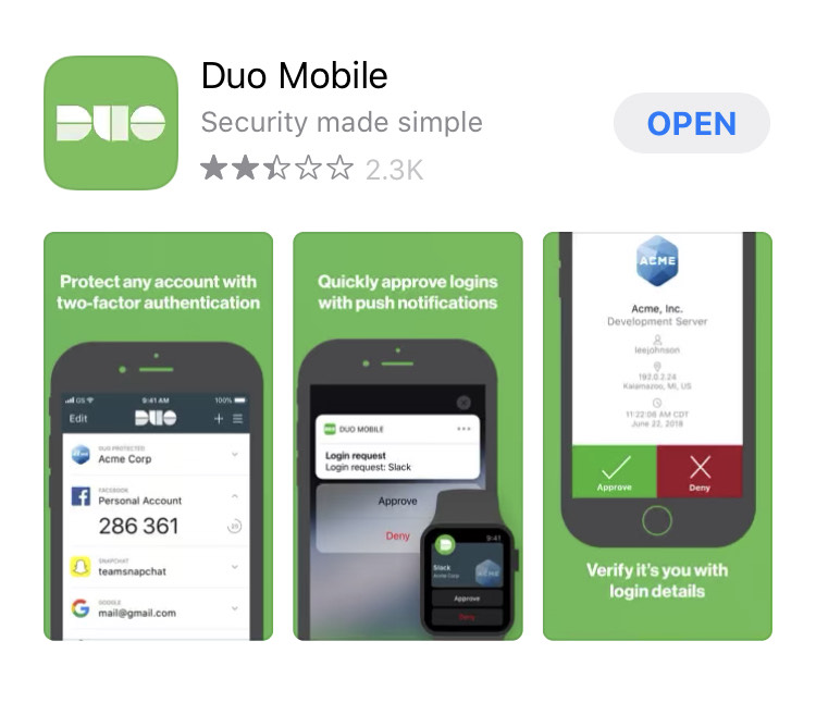 picture of DUO mobile app in the android app store
