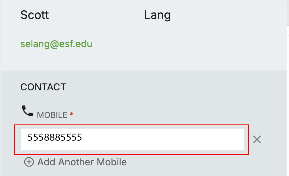 cell phone number field