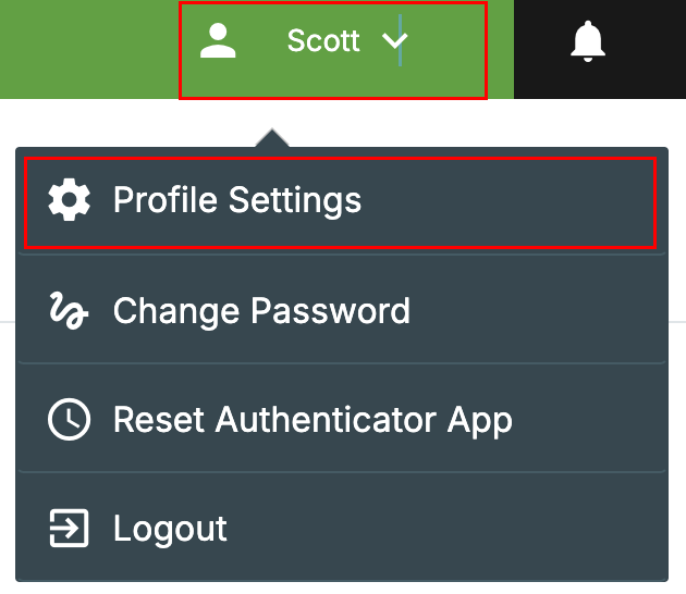 picture of username and menu, highlighting profile settings