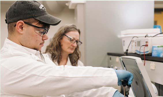 Faculty and student working at the lab