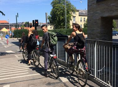 Group of off-campus students on bicycles in Copenhagen