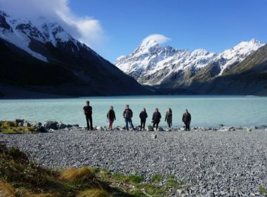 Group of off-campus students in Mount Cook National Park, New Zealand