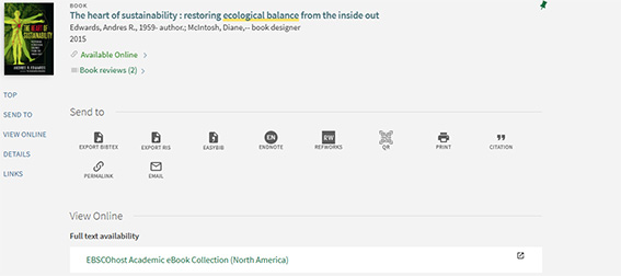screenshot of search result from library database