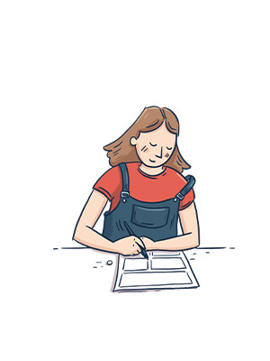 Illustration of a girl writing