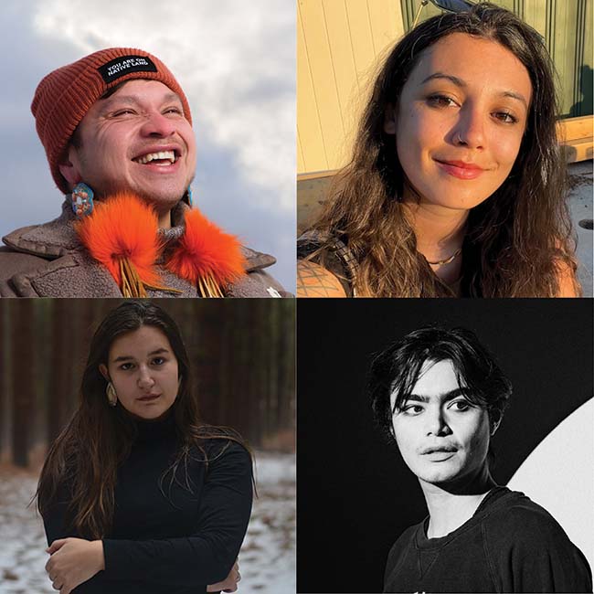 four-panel picture with headshots of four Indigenous people.