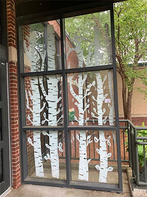 Birds glass panel at Baker