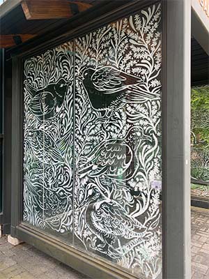 Birds glass panel at Baker
