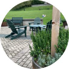 adirondack chairs and herb pots on Moon Patio